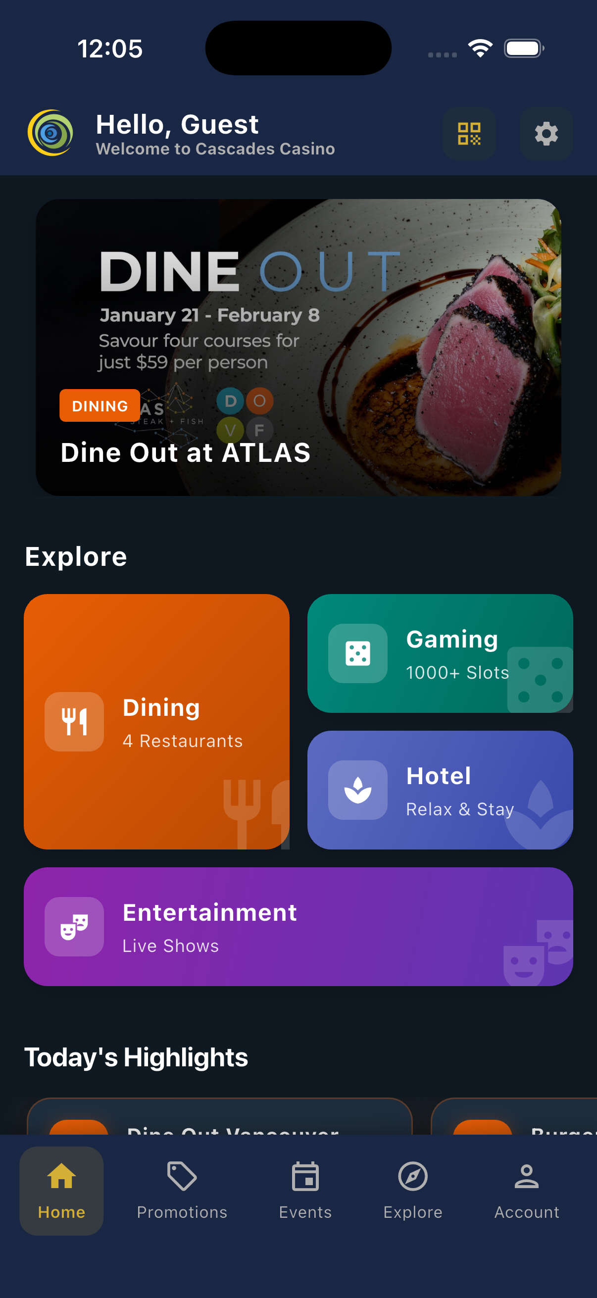 Cascades Casino Events App - Events